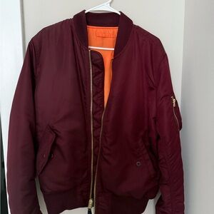 Alpha Industries Maroon Bomber Jacket with Orange Lining (m)